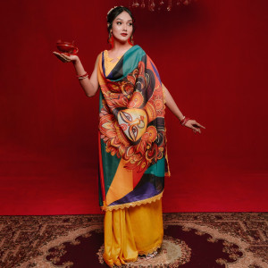 Premium Digital Printed Half Silk Saree