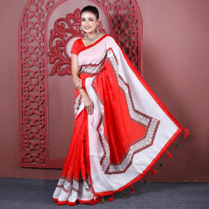 Premium Digital Printed Half Silk Saree