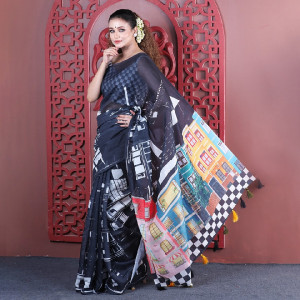 Premium Digital Printed Half Silk Saree