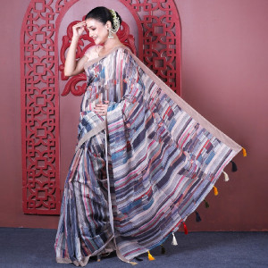 Premium Digital Printed Half Silk Saree
