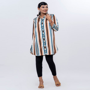 Ivory Silk Shirt with Stripes