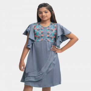 Ash Blue Satin Kids Frock