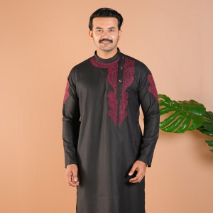 Black Burgundy Signature Embroidery Panjabi
