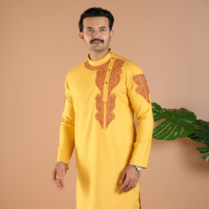 Mustard Gold Paisley Embroidery Panjabi