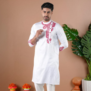 White Premium Embroidery Panjabi