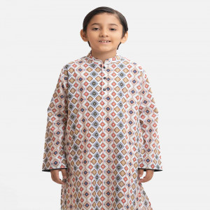 White Cotton Printed Panjabi