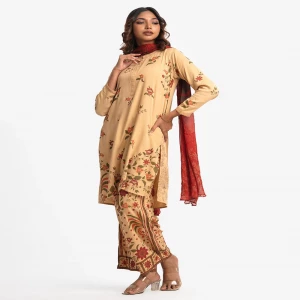 Khaki Viscose Straight Salwar Kameez