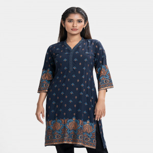 Navy Blue Viscose Straight Kameez