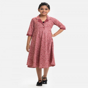 Red Blended Lapel Collar Frock