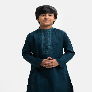 Green Cotton Jacquard Kids Panjabi