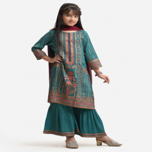 Green Joom Kids Sharara Salwar Kameez