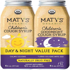 Maty's USDA Organic Children's Cough Syrup Day & Night Value Pack - Soothing Relief for Daytime & Nighttime Coughs with Immune Support - Natural Alternative for Ages 1+ - 2-6 fl oz