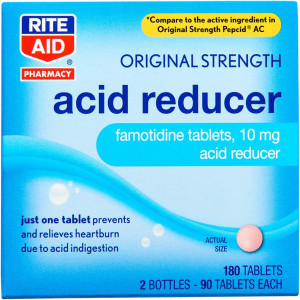 Rite Aid Acid Reducer, Original Strength Famotidine Tablets, 10 mg - 2 Bottles, 90 Count Each (180 Count Total) | Heartburn Relief | Acid Reflux | Antacid Chews & Tablets, Heartburn Chews & Tablets