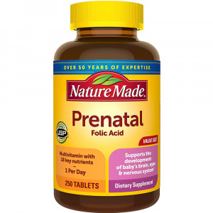 Nature Made Prenatal Multivitamin with Folic Acid, Prenatal Vitamin and Mineral Supplement for Daily Nutritional Support, 250 Tablets, 250 Day Supply