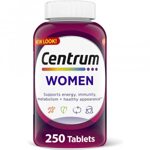 Centrum Multivitamin for Women, Multivitamin/Multimineral Supplement with Iron, Vitamin D3, B Vitamins and Antioxidant Vitamins C and E, Gluten Free, Non-GMO Ingredients - 250 Count