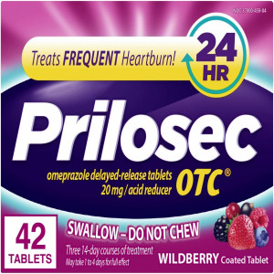 Prilosec OTC, Omeprazole Delayed Release, Acid Reducer, Treats Frequent Heartburn for 24 Hour Relief, #1 Doctor Recommended Brand, Wildberry Flavor, 42 Tablets
