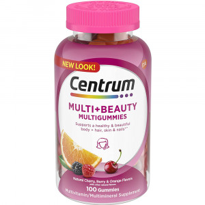Centrum MultiGummies + Beauty Gummy Multivitamin for Women, Hair Skin and Nails Vitamins with Antioxidants and Vitamins D3 and B , Cherry/Berry/Orange Flavors - 100 Count
