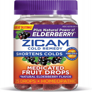 Zicam Cold Remedy Zinc Medicated Fruit Drops, Elderberry, 25 Count (Pack of 1)