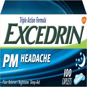 Excedrin PM Sleep Aid with Headache Relief Caplets for Nighttime Headaches and Sleeplessness - 100 Count