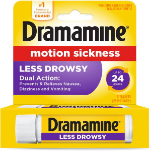 Dramamine Motion Sickness Less Drowsy, Travel Vial, 8 Count ( Pack of 1)