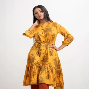 Yellow Crepe A-line Maternity Tunic