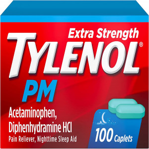Tylenol PM Extra Strength Nighttime Pain Reliever & Sleep Aid Caplets, 500 mg Acetaminophen & 25 mg Diphenhydramine HCl, Relief for Nighttime Aches & Pains, Non-Habit Forming, 100 ct