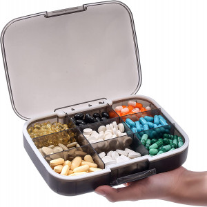 Restree Pill Organizer, Portable Pill Dispenser, Moisture-Proof Travel Pill Case for Vitamin, Medicine, Fish Oil/Supplements Extra Large 9 compartments (Black)