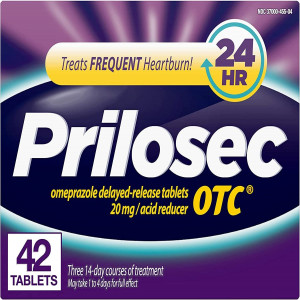 Prilosec OTC, Omeprazole Delayed Release, Acid Reducer, Treats Frequent Heartburn for 24 Hour Relief, #1 Doctor Recommended Brand, 42 Count (Pack of 1)