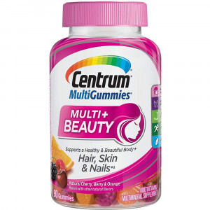 Centrum MultiGummies Multi+Beauty Supports a Healthy and Beautiful Body + Hair Skin and Nails in Natural Cherry Berry and Orange Flavors with Other Natural Flavors (90 Gummies) Pack of 2