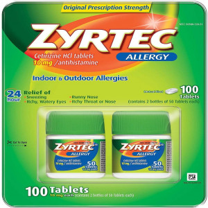 Zyrtec Cetrizine HCl/Antihistamine - 10mg/100 Tablets