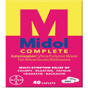 Midol Complete, Menstrual Period Symptoms Relief Including Premenstrual Cramps, Pain, Headache, and Bloating, Caplets, 40 Count, Packaging May Vary