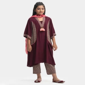 Burgundy Viscose A-Line Salwar Kameez