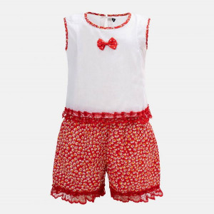 White & Red Cotton Top Bottom Set