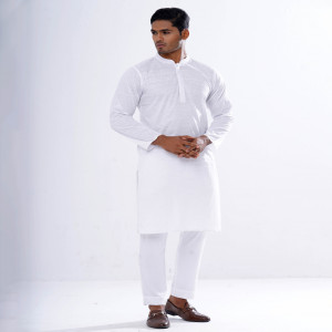 White Semi Fitted Cotton Panjabi