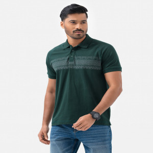 Green Stretchable Cotton Short Sleeve Polo
