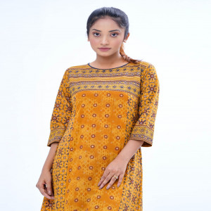 Yellow Viscose A-line Kameez