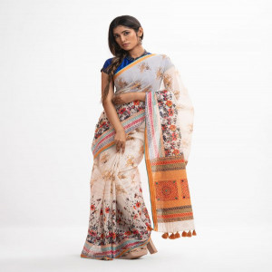 White & Yellow Cotton Saree