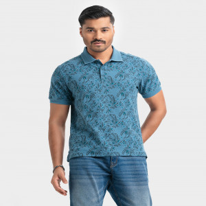 Blue Cotton Short Sleeve Polo