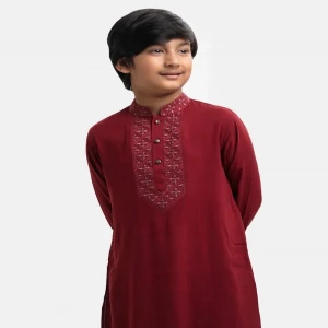 Red Viscose Slub Kids Panjabi