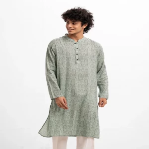 Sea Green Cotton Semi Fitted Panjabi