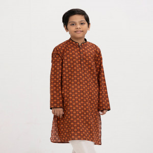 Orange Cotton Printed Panjabi