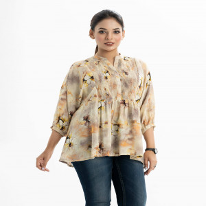 Beige Blended Cotton Woven Tops