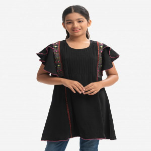 Black Stretchable Georgette A-line Frock