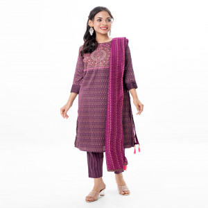 Purple Crepe Salwar Kameez