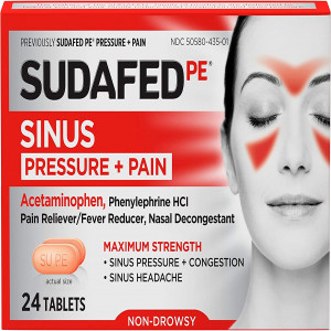 Sudafed PE Sinus Pressure + Pain Relief Maximum Strength Non-Drowsy Decongestant, 24 Count