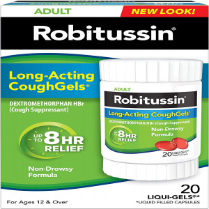 Robitussin Long-Acting CoughGels, Cough Medicine for Adults and Children 12 Years and Older - 20 Liqui-Gels