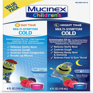 Mucinex Children's Cold Medicine Multi-Symptom Daytime & Nighttime Cold Relief Liquid, 2 x 4 FL OZ (Packaging May Vary)