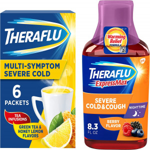 Theraflu ExpressMax Severe Cold and Cough 8.3 oz Syrup Plus Multi-Symptom Severe Cold 6 ct Powder