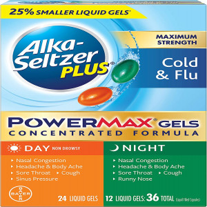 Alka-seltzer Plus Cold & Flu, Power Max Cold and Flu Medicine, Night, For Adults with Pain Reliever, Fever Reducer, Cough Suppressant, Nasal Decongestant, Antihistamine, 36 Count