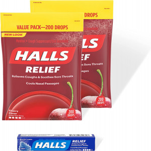 HALLS Relief Cherry Cough Drops, 2 Value Packs (400 Total Drops) + Bonus 9 Count HALLS Relief Mentho-Lyptus Cough Drops